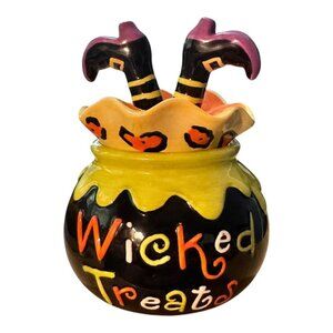 Ganz Halloween Ceramic Candy Jar – “Wicked Treats” – Witch Hat Lid – Cute Decor